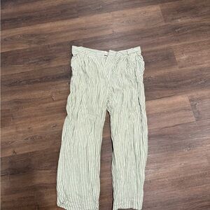 Abercrombie & Fitch Striped Linen Wide Leg Pants - Green and White